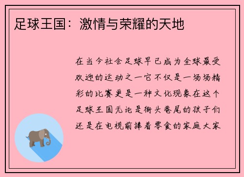 足球王国:激情与荣耀的天地