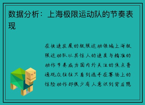 数据分析：上海极限运动队的节奏表现